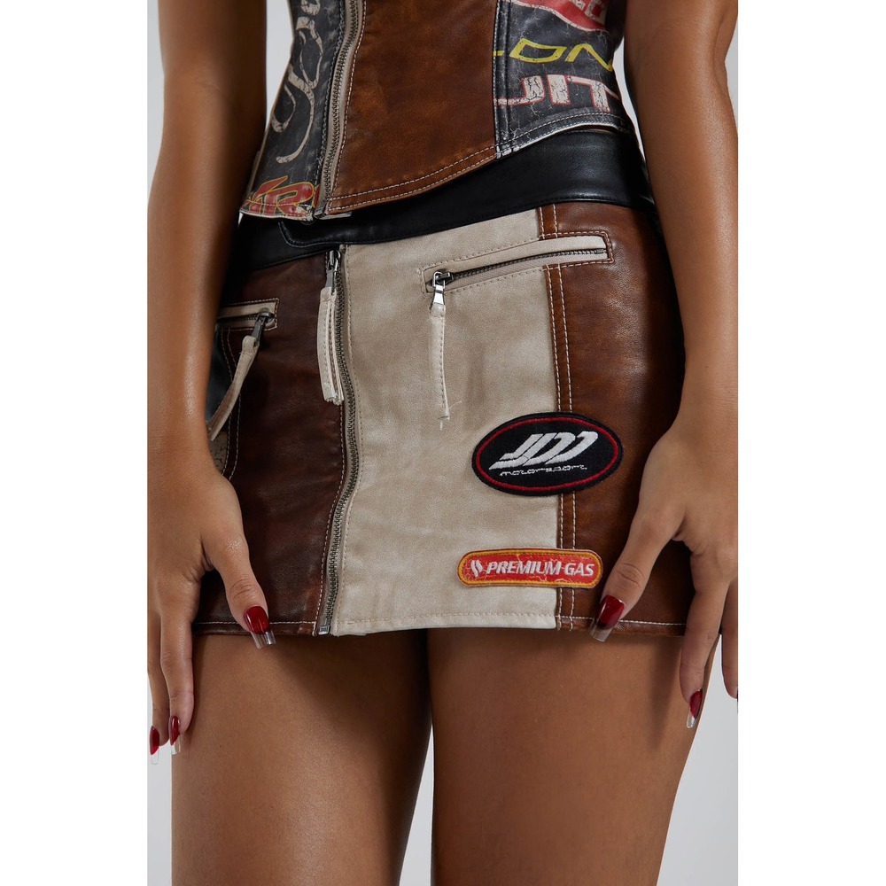 Jaded London Motocross Daytona Vegan Leather Mini Skirt Racing Moto USA 10 UK 14
